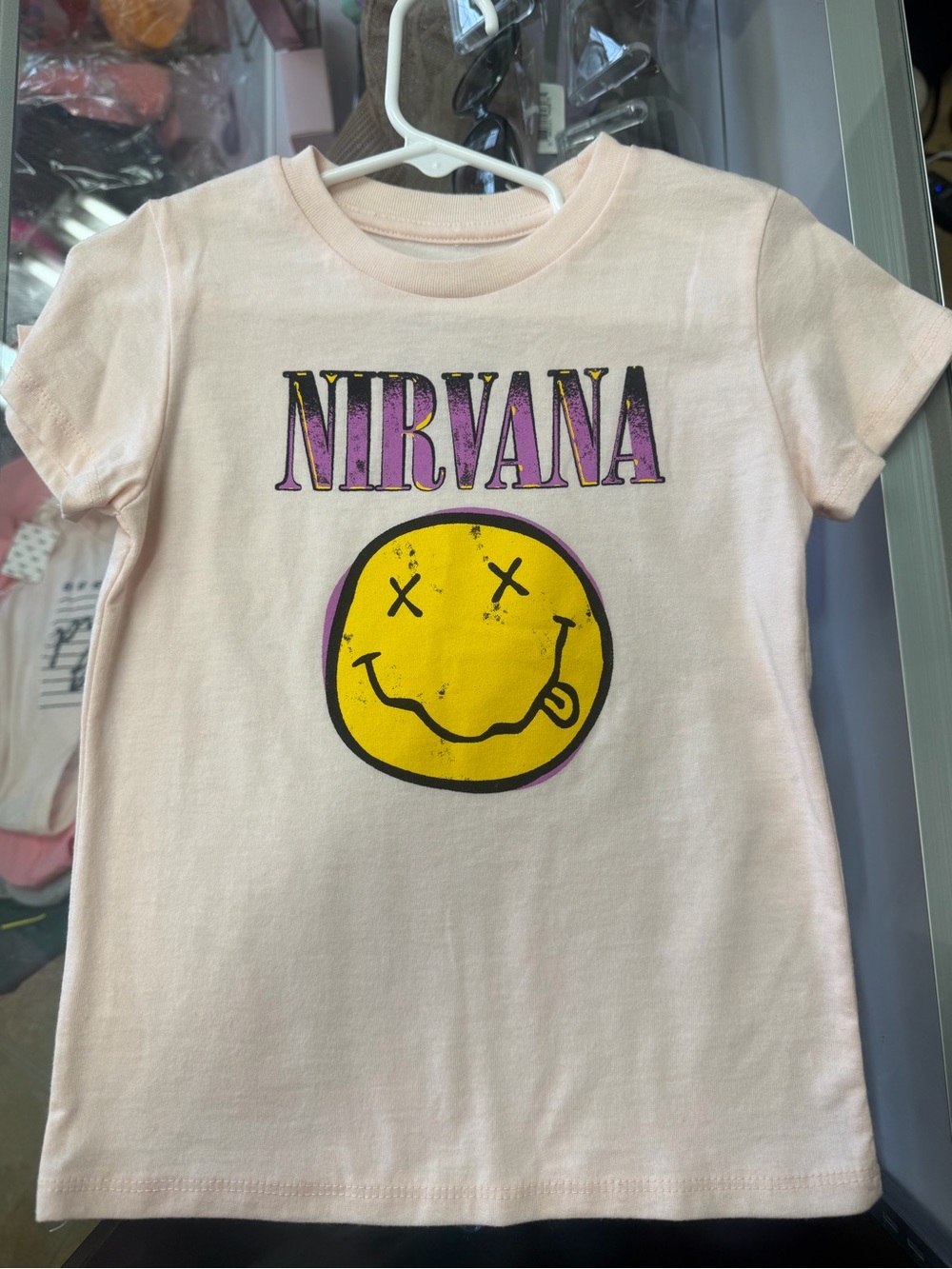 NIRVANA Pink Kids Short Sleeve Tee with Yellow Smiley